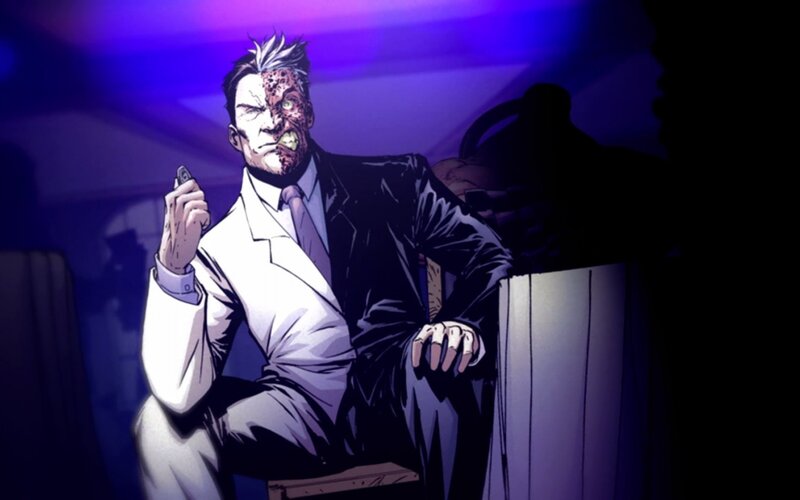 Two-Face in a dark room
