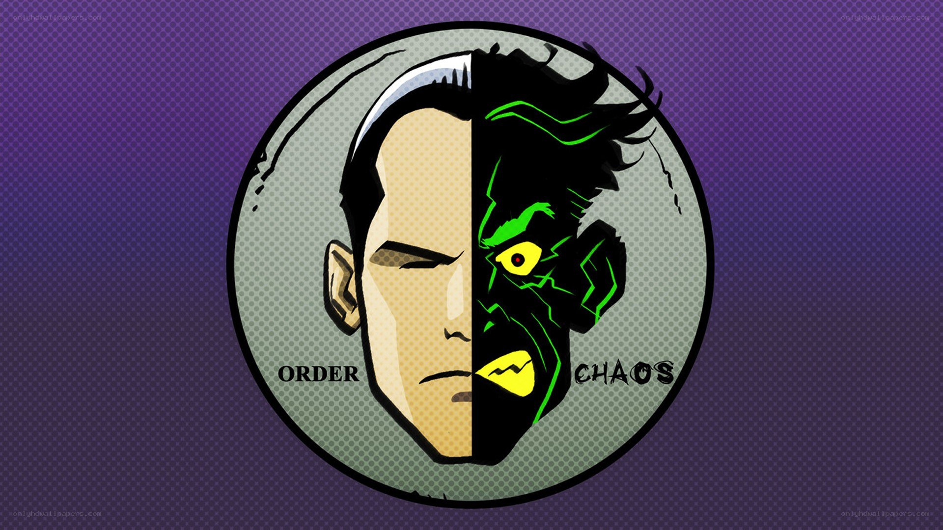 Two-faced character split into order and chaos