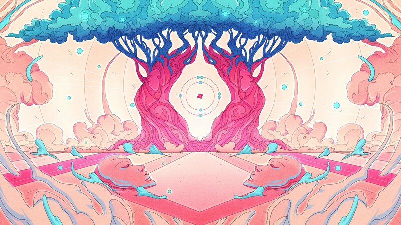 Two Faces in a Surreal Landscape