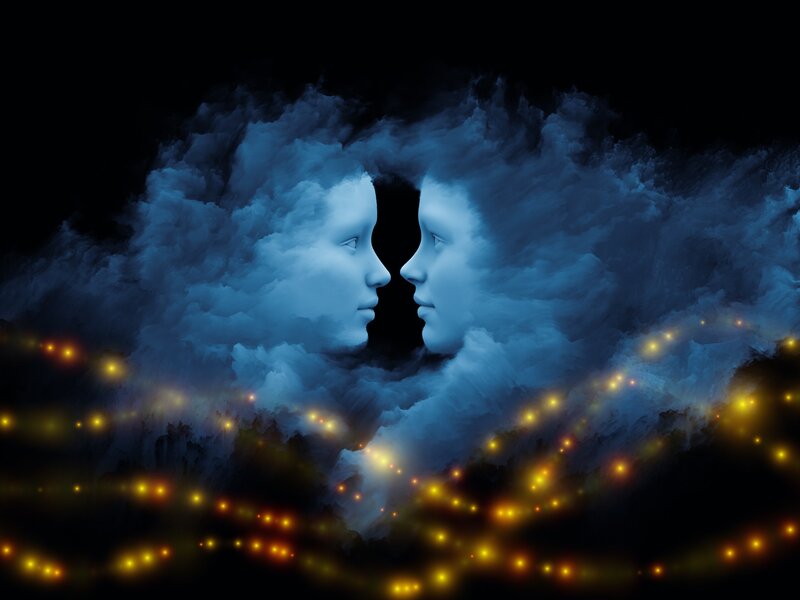 Two Faces in Clouds — Blue, Dreamy