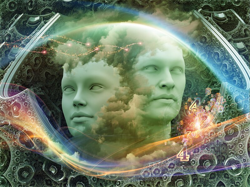 Two Faces in Clouds — Green, Dreamy
