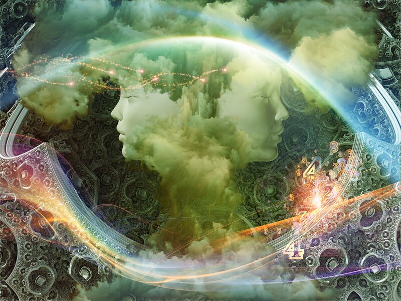 Two Faces in Clouds — Green