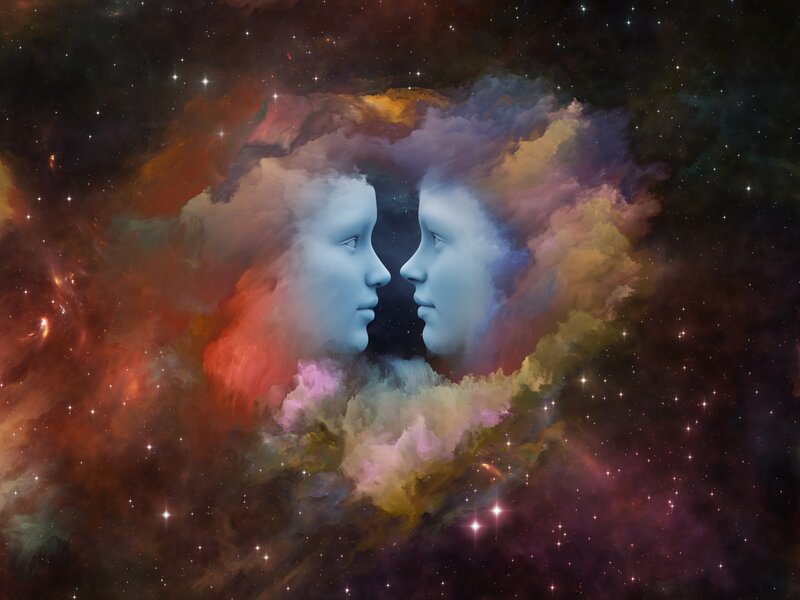 Two Faces in Nebula — Blue