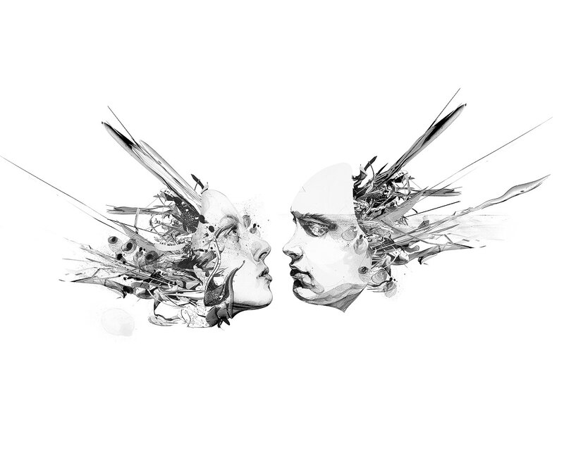 Two Faces in Profile — Black, Dramatic, Digital Art, Skulls
