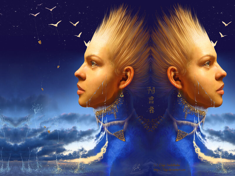 Two Faces in Profile — Blue, Dramatic