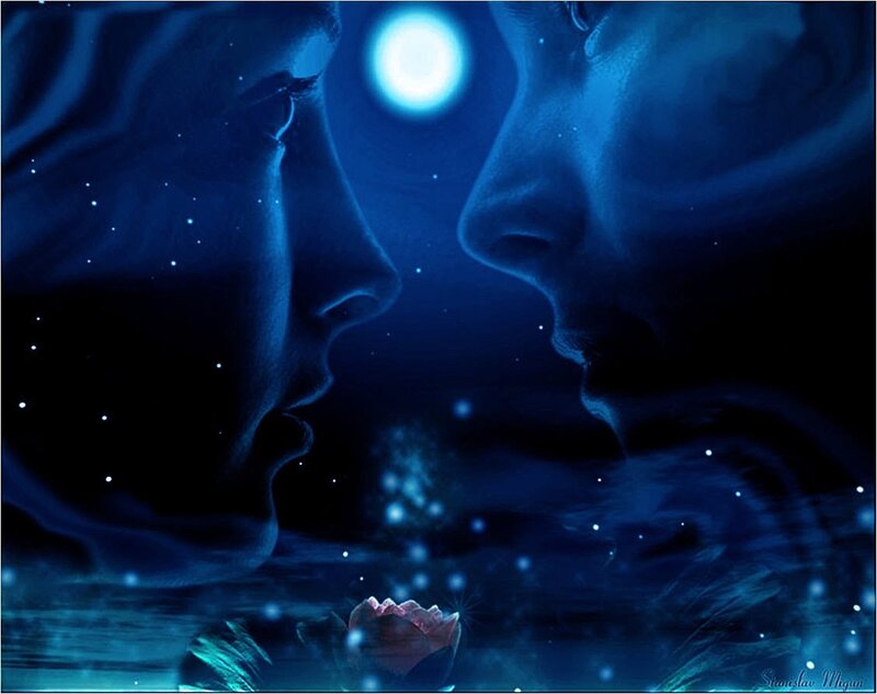 Two Faces in Profile — Blue