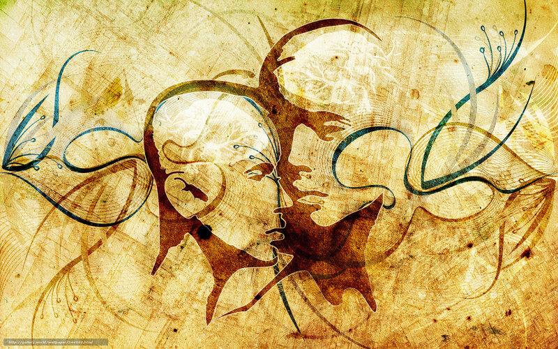 Two Faces in Profile — Brown, Mysterious, Digital Art