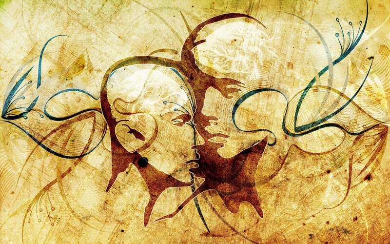 Two Faces in Profile — Brown, Mysterious