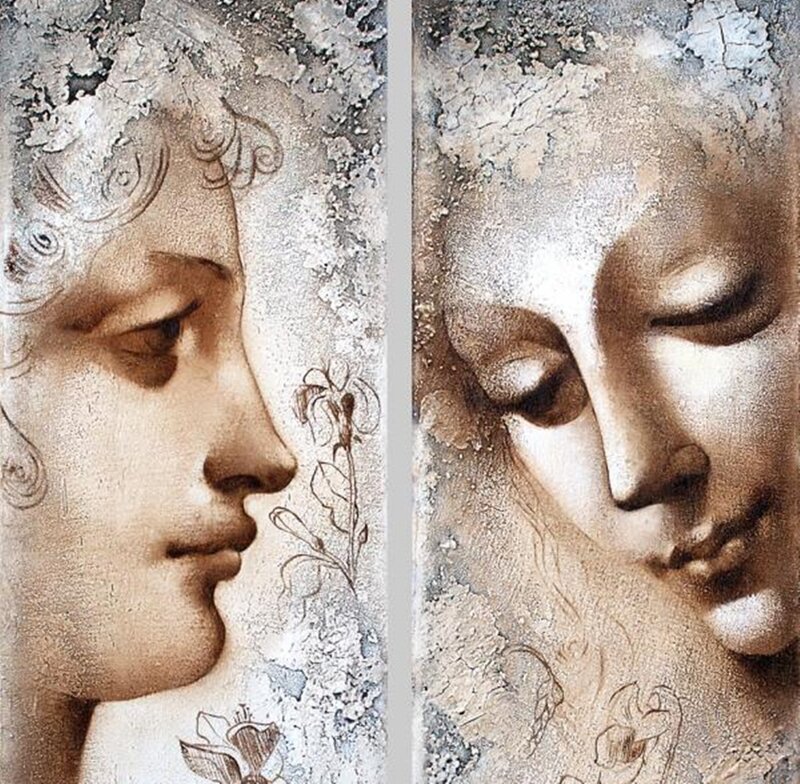 Two Faces in Profile — Brown