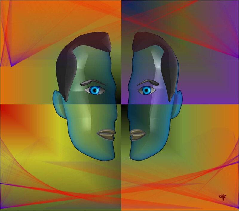 Two Faces in Profile — Orange, Abstract