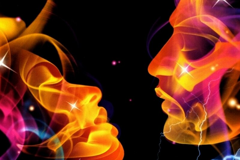 Two Faces in Profile — Orange