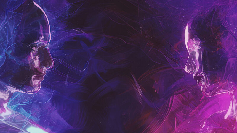 Two Faces in Profile — Purple, Dramatic, Digital Art, Profiles