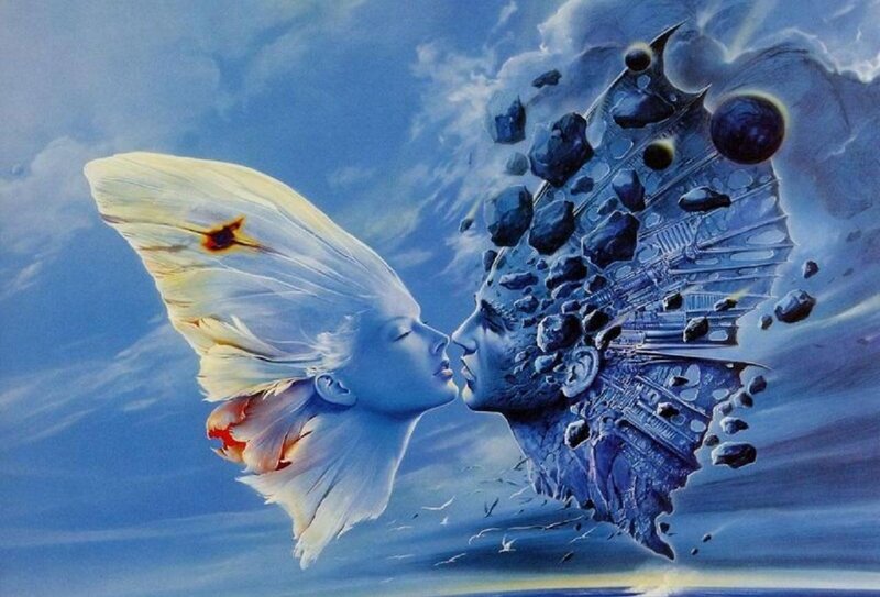 Two Faces Kissing — Blue, Dreamy