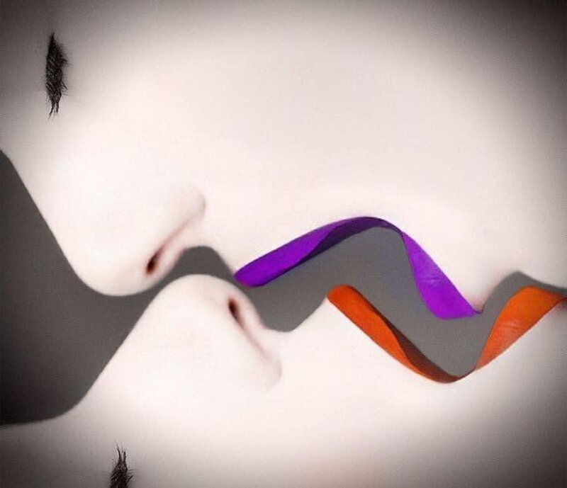 Two Faces Kissing — White, Abstract