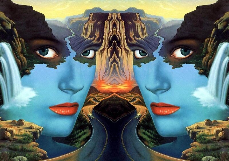 Two Faces with Landscape