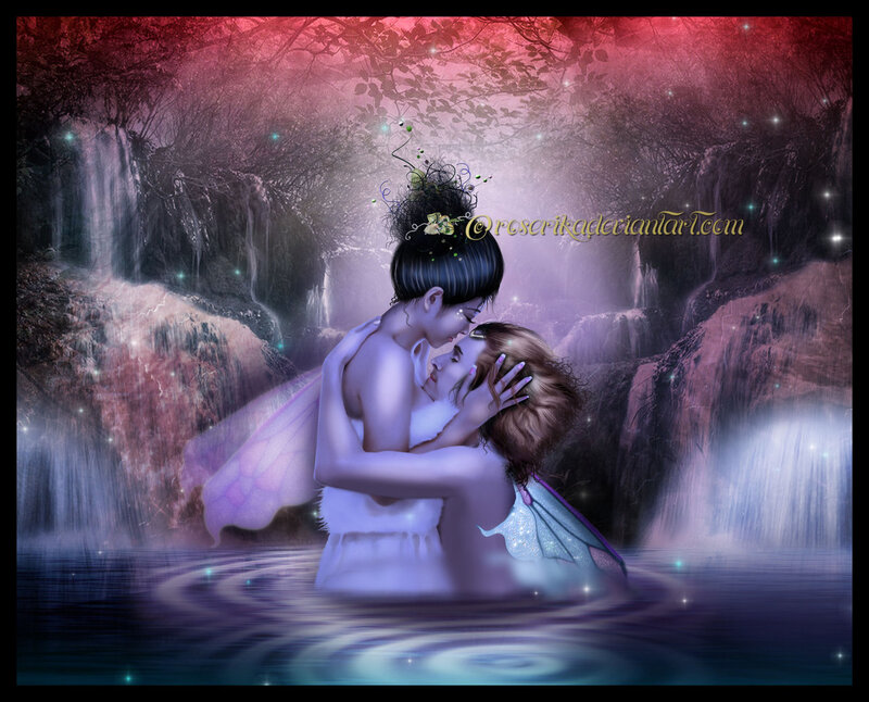 Two Fairies Embracing — Purple