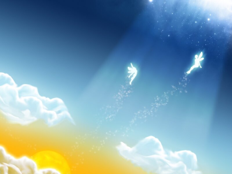 Two Fairies Flying — Blue, Serene, Sunset