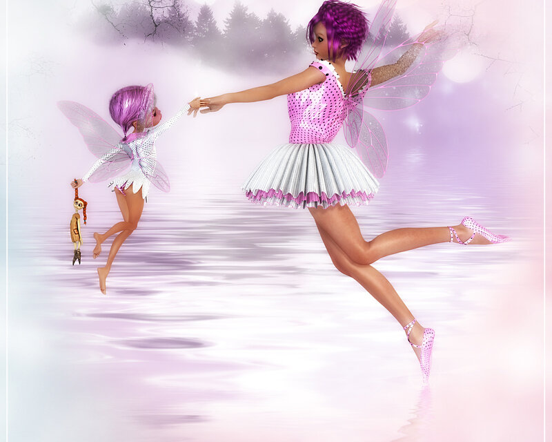 Two Fairies Holding Hands — Pink