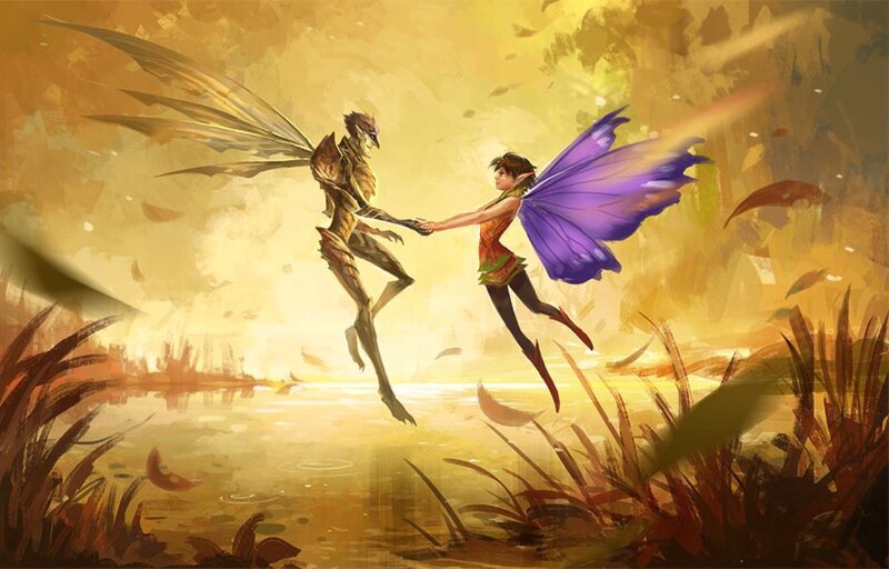 Two Fairies Holding Hands — Yellow