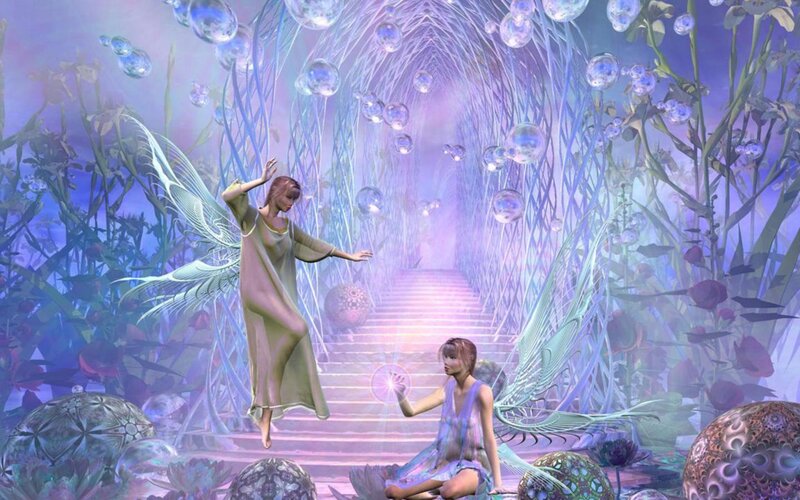 Two Fairies in a Garden — Purple