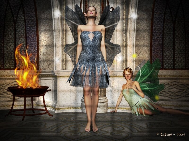 Two Fairies in a Hall