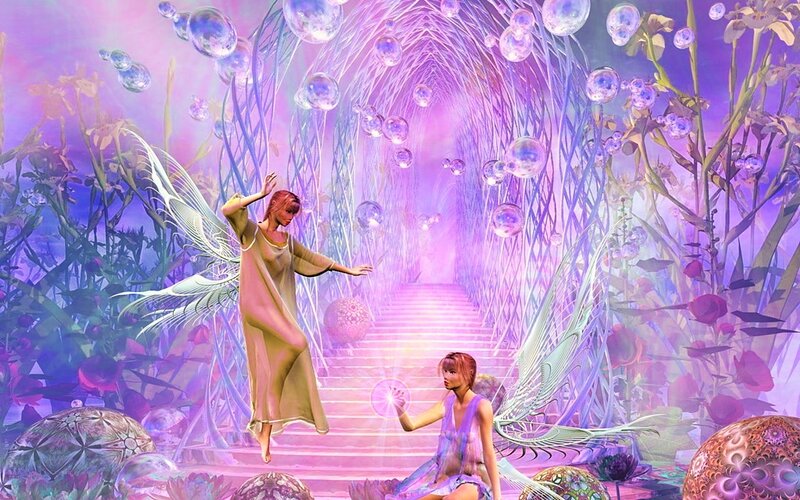 Two Fairies in a Magical Garden — Purple