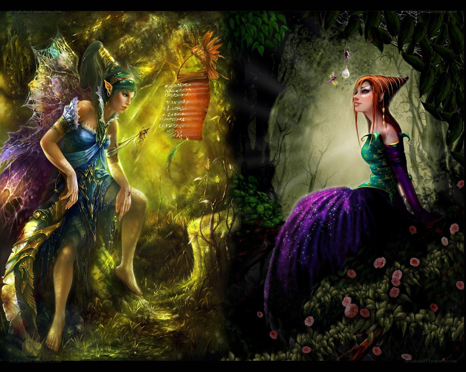 Two fairies in a mystical forest