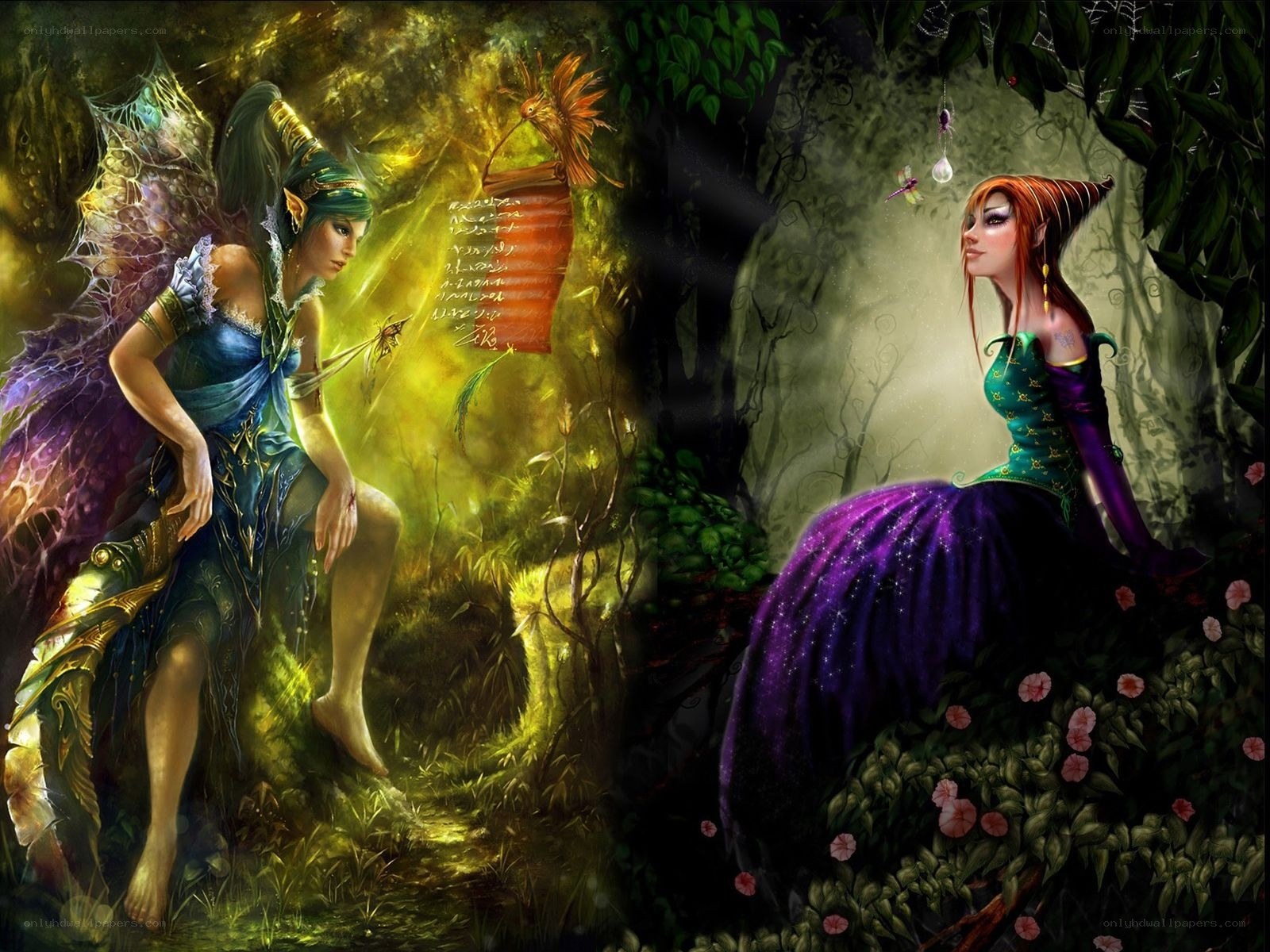Two fairies in a mystical forest