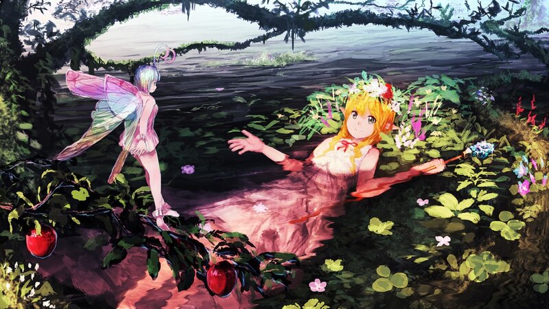 Two Fairies in a Pond — Green, Serene