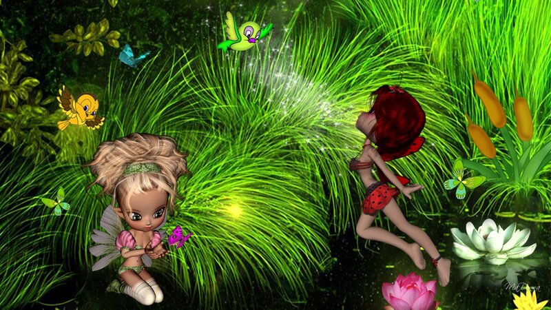 Two Fairies in a Pond