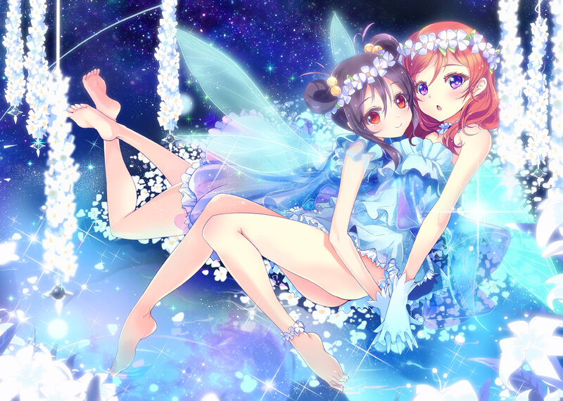 Two Fairies in Blue Dresses