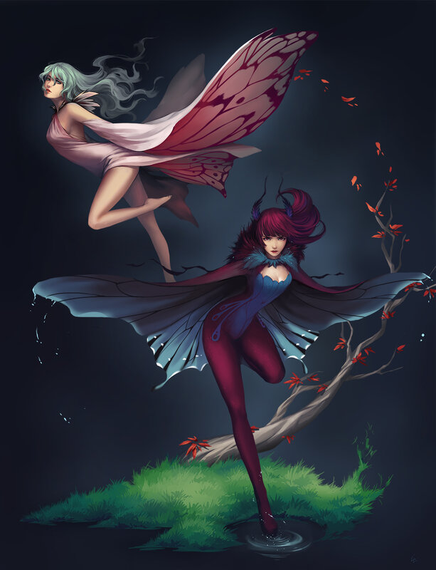 Two Fairies in Flight