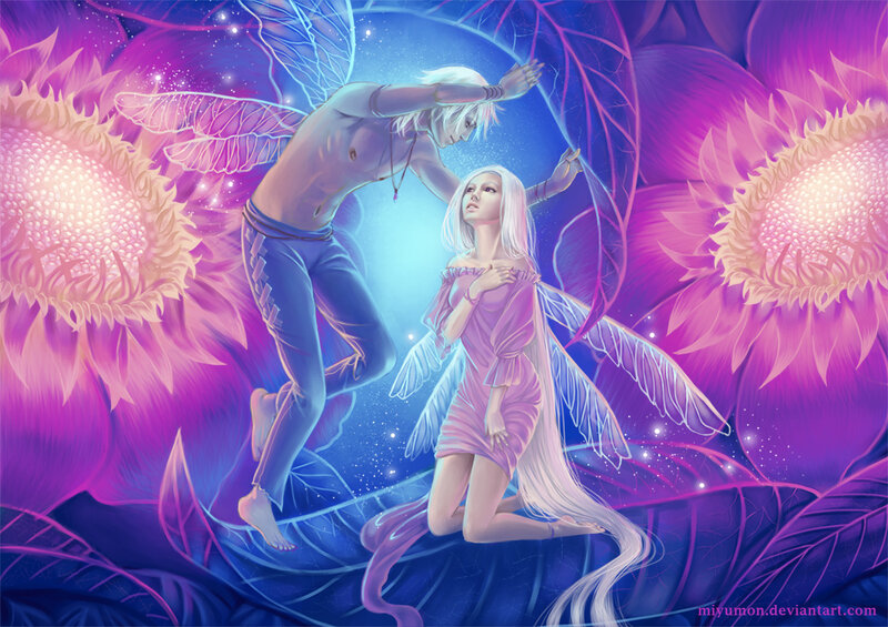 Two Fairies in Flowers — Purple