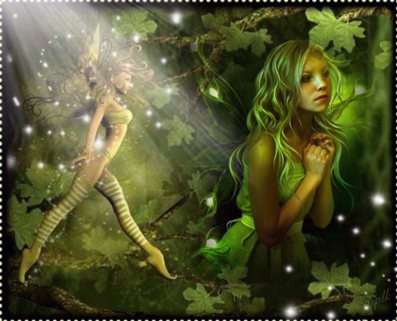 Two Fairies in Forest — Green, Ethereal