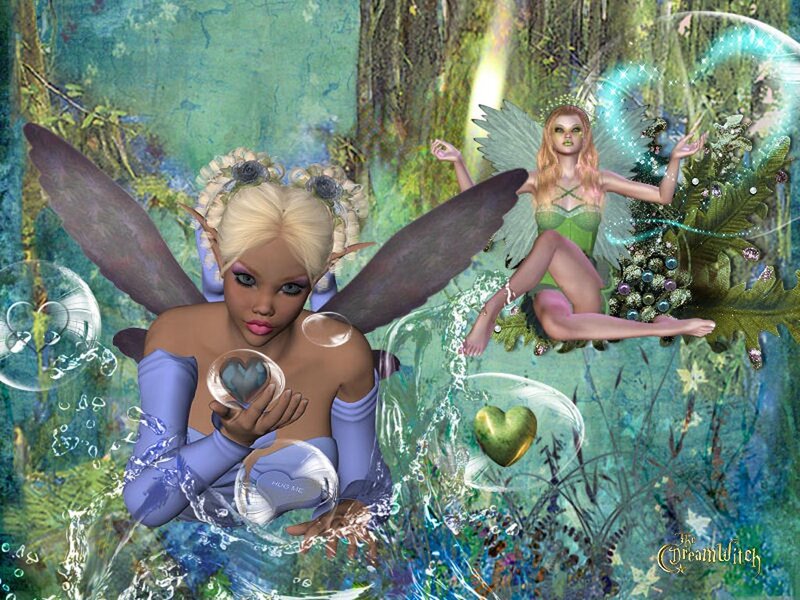 Two Fairies in Forest — Green, Magical