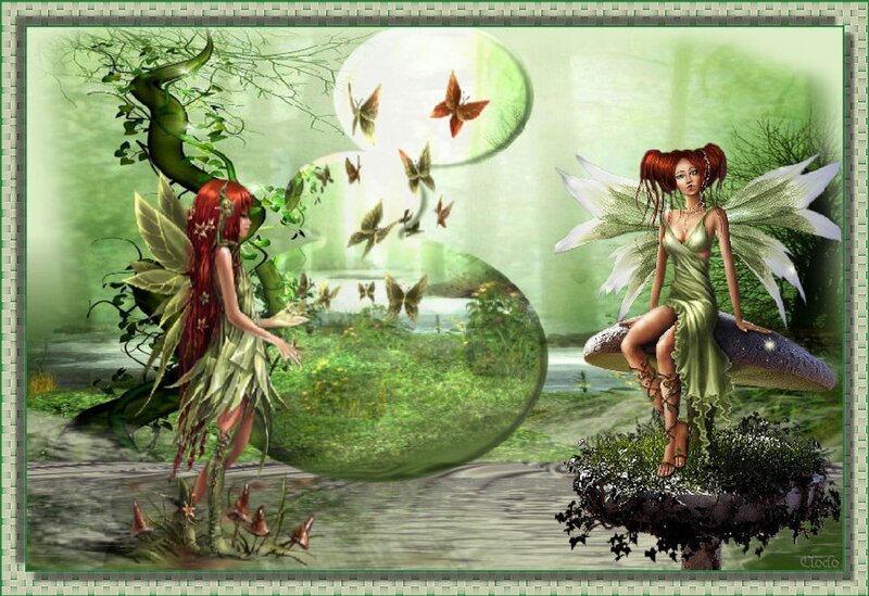 Two Fairies in Forest — Green, Serene, Afternoon