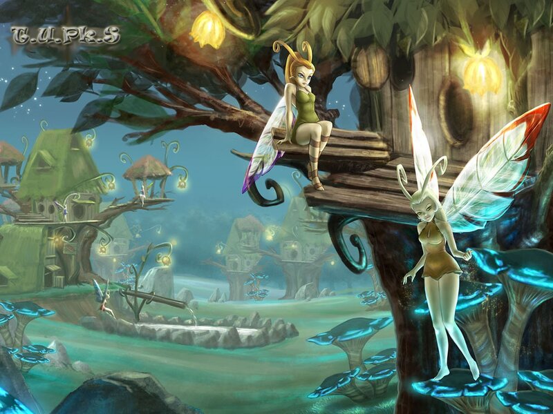 Two Fairies in Forest — Green, Serene, Night