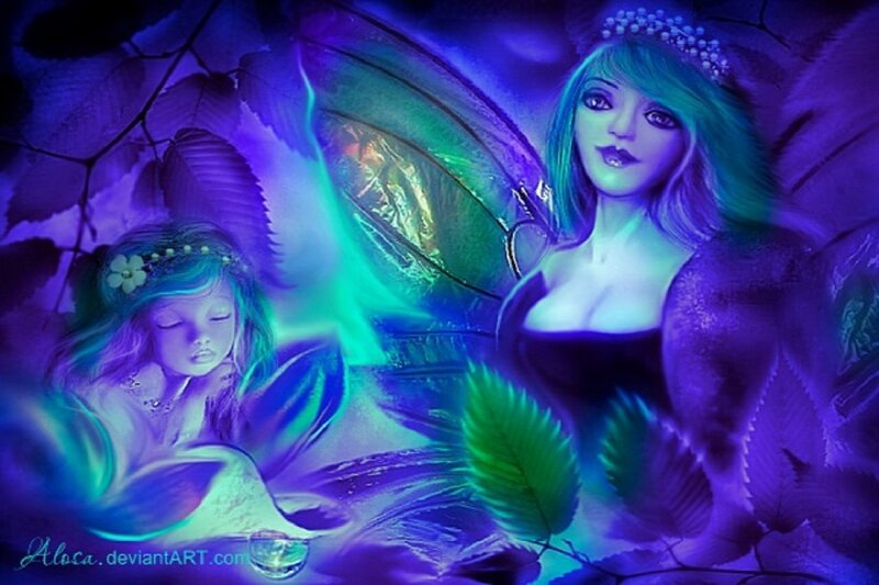 Two Fairies in Forest — Purple