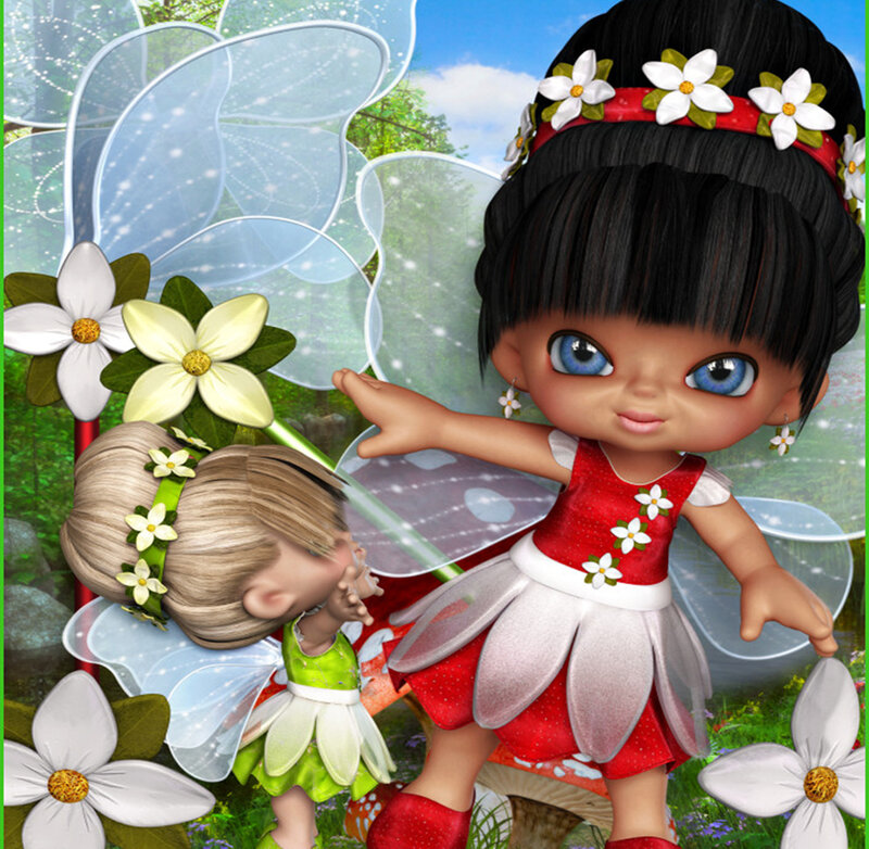 Two Fairies in Garden — Red