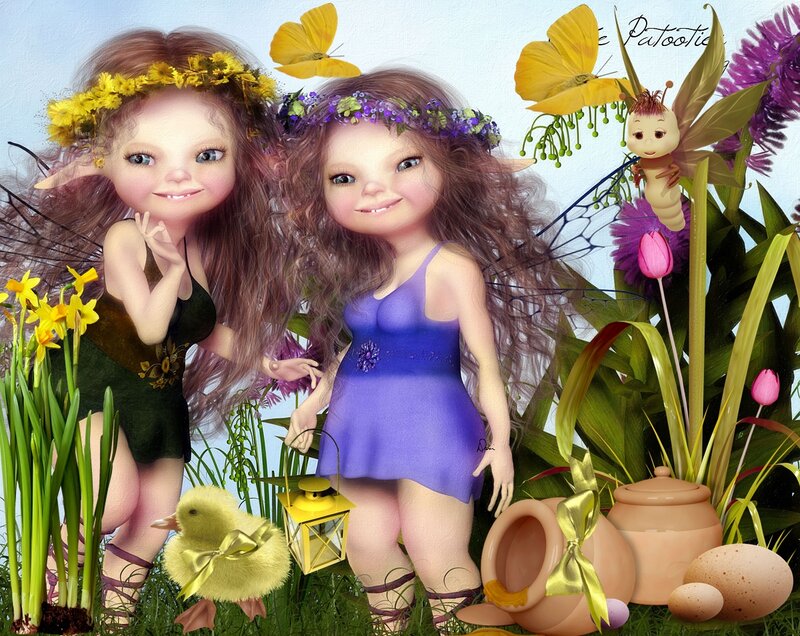 Two Fairies in Garden