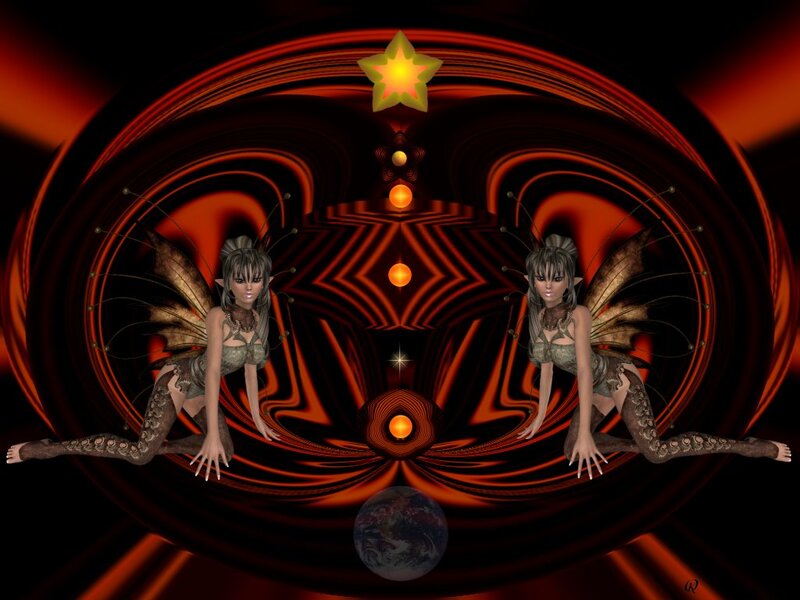 Two Fairies in Red Tunnel — Dramatic