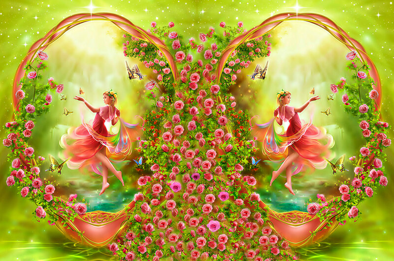Two Fairies in Rose Garden