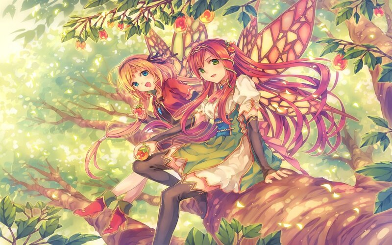 Two Fairies in Tree — Green