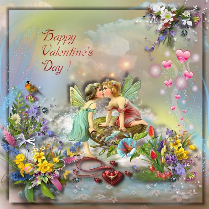 Two Fairies Kissing — Pink