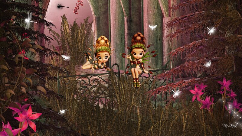 Two Fairies on a Bench