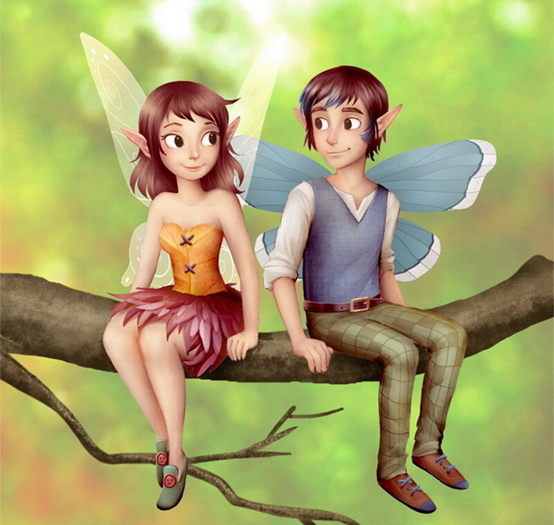Two Fairies on a Branch