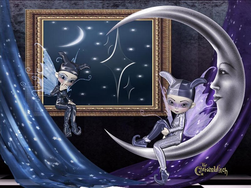 Two Fairies on a Crescent Moon