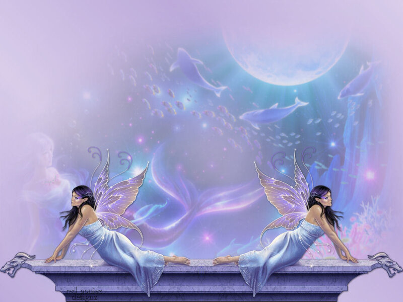 Two fairies on a stone bench