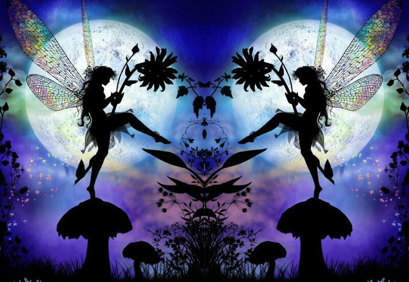 Two Fairies on Mushrooms — Purple