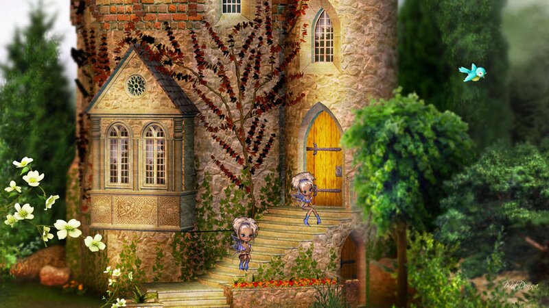 Two Fairies on Steps
